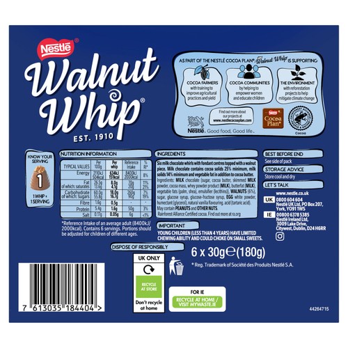 Walnut Whip Milk Chocolate 6 x 30g