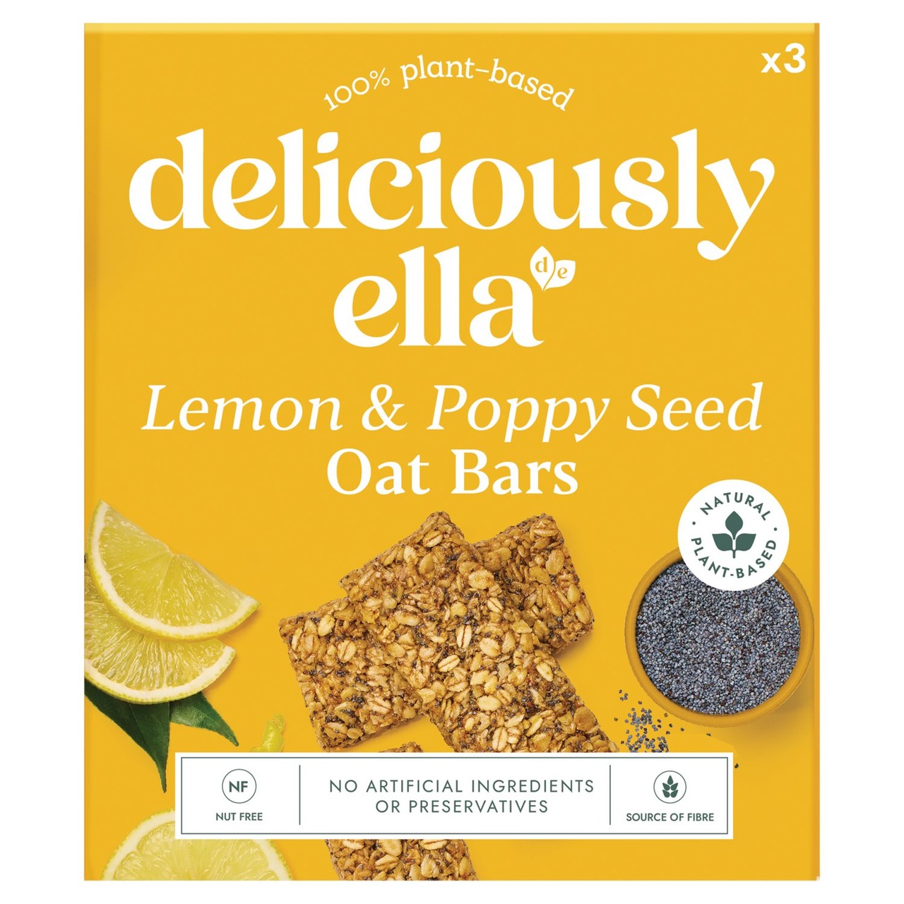 Deliciously Ella Lemon & Poppy Seed Oat Bars Multipack 3x50g