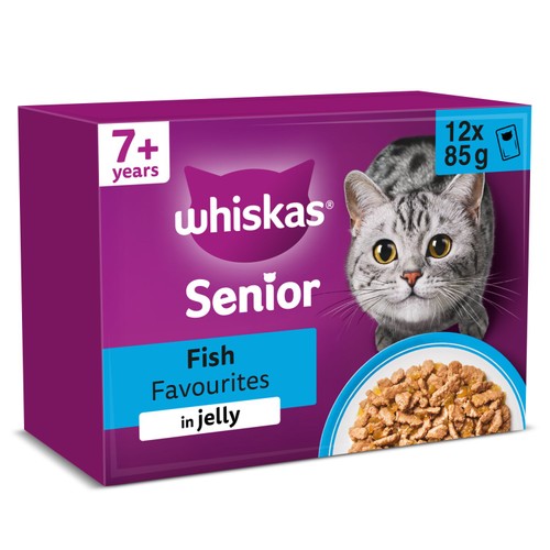 Whiskas Senior 7+ Fish Favourites Wet Cat Food Pouches in Jelly 12 x 85g