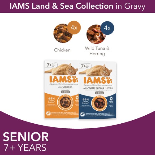 Iams Delights Senior 7+ Cat Land & Sea Collection Pouches In Jelly