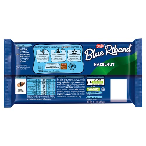 Blue Riband Milk Chocolate Hazelnut Wafer Biscuit Multipack