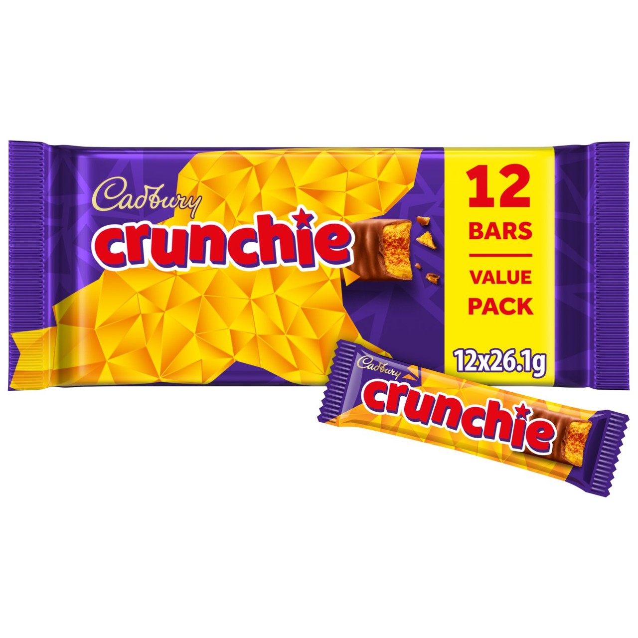Cadbury Crunchie Chocolate Bar 12 Pack Multipack (12 x 26g)
