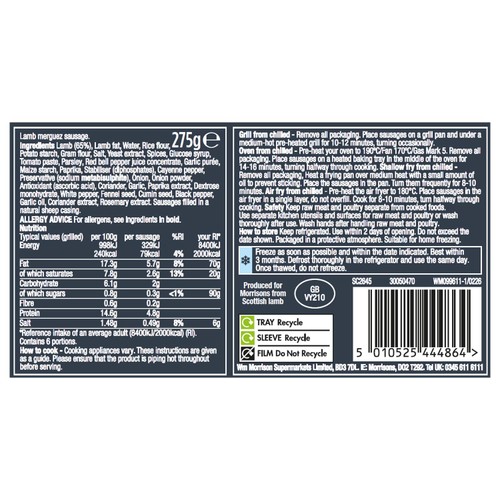 Morrisons Limited Edition Signature Lamb Merguez Sausages 275g
