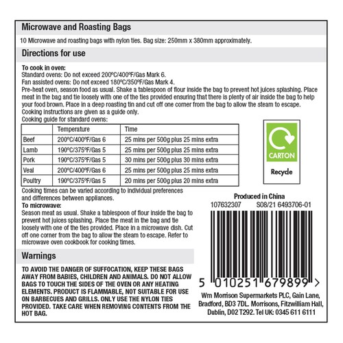 Morrisons Microwave & Roast Bags