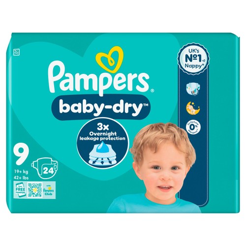 Pampers Baby-Dry Size 9 24 Nappies 19kg+ Essential Pack
