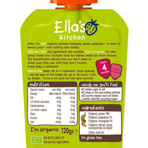 Ella's Kitchen Mangoes, Pears and Papaya Baby Food Pouch 4+ Months