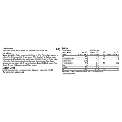 Morrisons 8 Vegetable Fajita Cones 160g