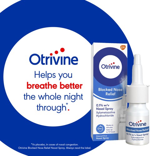 Otrivine Blocked Nose Relief Adult Cold & Flu Nasal Spray 0.1% Metered Dose