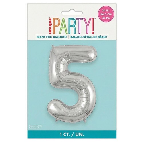 Unique Party 34" Silver Foil Balloon No 5