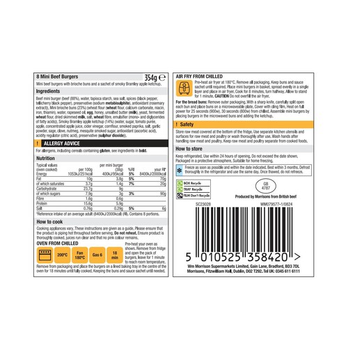 Morrisons The Best 8 Mini Beef Burgers With A Mesquite & Apple Ketchup