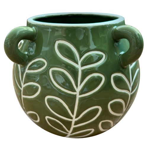 Morrisons Nutmeg Green Leaf Glazed Pot