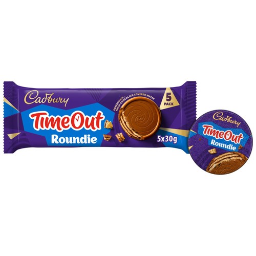 Cadbury Timeout Roundie 150g Milk Chocolate Wafer Biscuit Bars 5 Pack
