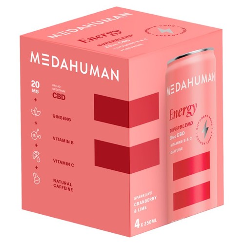 Medahuman Energy 20mg CBD Sparkling Cranberry + Lime 4 x 250ml