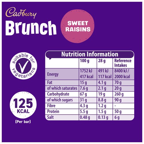 Cadbury Brunch Raisin Cereal Bars 4x28g