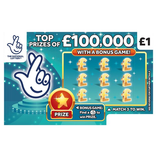 National Lottery £100,000 Teal Scratch Card