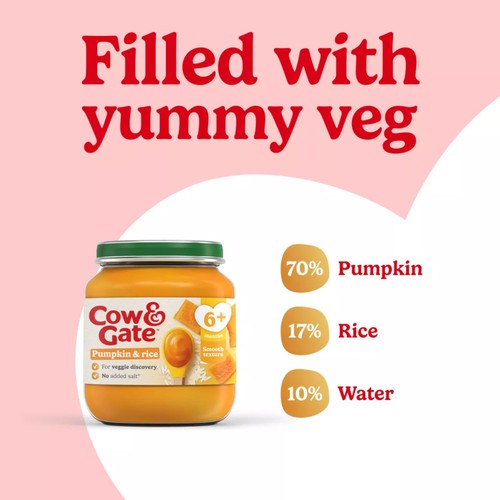 Cow & Gate Pumpkin Rice Baby Food Snack Jar 6+ Months