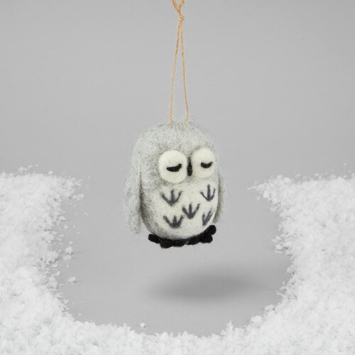 Morrisons Hanging Felted Grey Owl Christmas Decoration