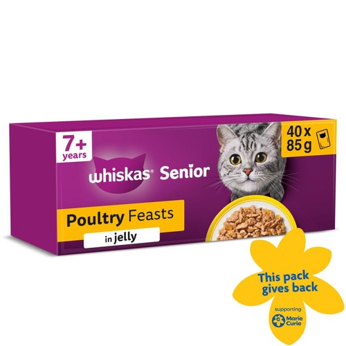 Whiskas Senior 7+ Poultry Feasts Wet Cat Food Pouches in Jelly 40 x 85g