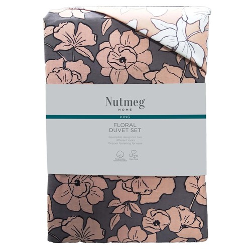 Nutmeg Home Easy Care Linear Floral King Duvet Set