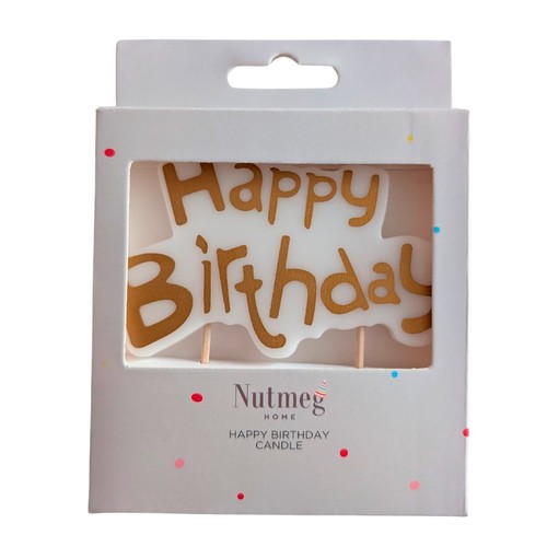 Nutmeg Happy Birthday Solid White Candle Pick