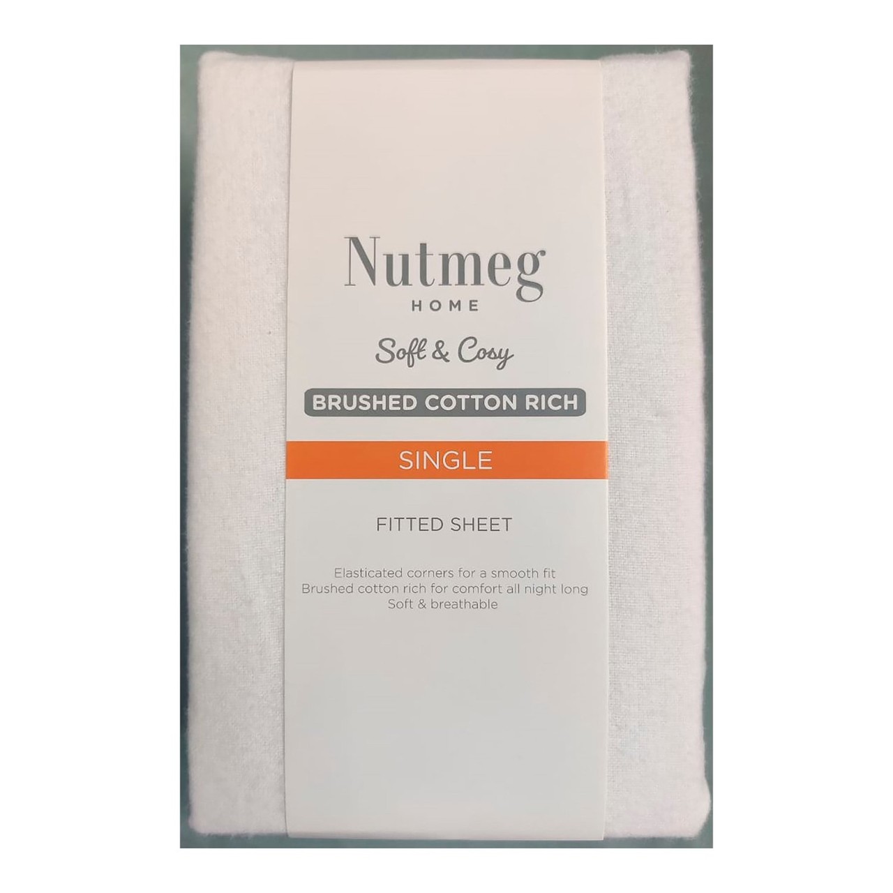Nutmeg Home Brushed Cotton White Fitted Sheet Single