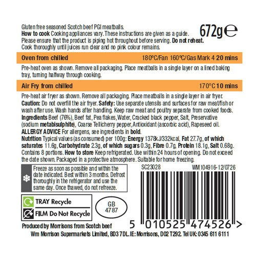 Morrisons Scottish Beef Meatballs 672G