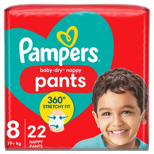 Pampers Baby-Dry Nappy Pants Size 8, 22 Nappies, 19kg+, Essential Pack