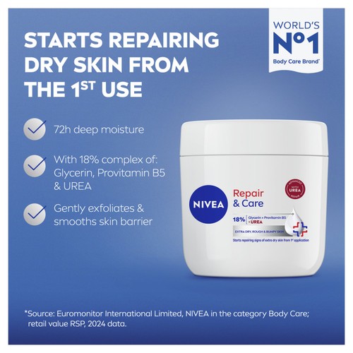 NIVEA Repair & Care Glycerin & Urea Face Hand & Body Moisturiser 400ml