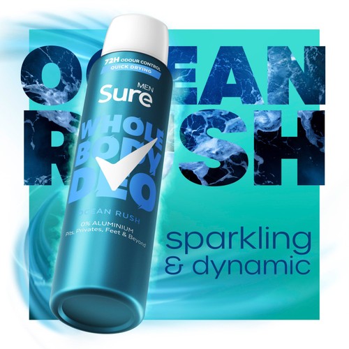 Sure Men Ocean Rush Whole Body Deodorant Spray 72h Odour Control   150ml