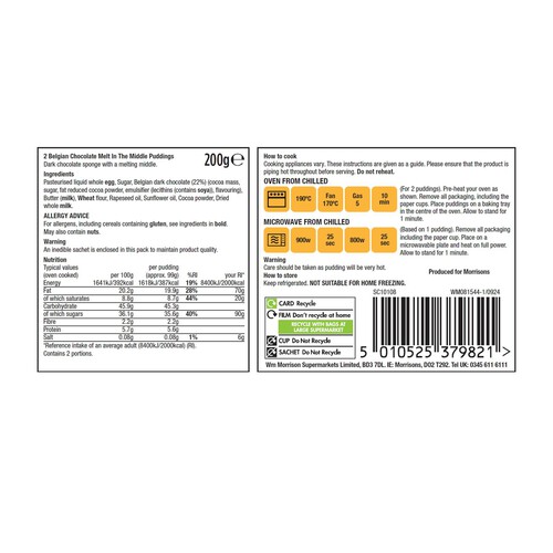 Morrisons The Best Chocolate Melt In The Middle Puddings 