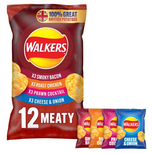 Walkers Crisps Snack Variety Box Bundle, Pack Of 60 Walkers Meaty Variety Multipack Crisps Pack 20 - Boxed Treatz