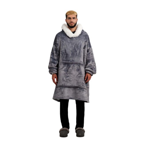On! Furlined Hoodie Blanket Grey White Large