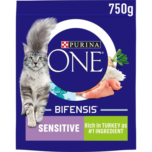 Purina ONE Sensitive Dry Cat Food Rich in Turkey 750g