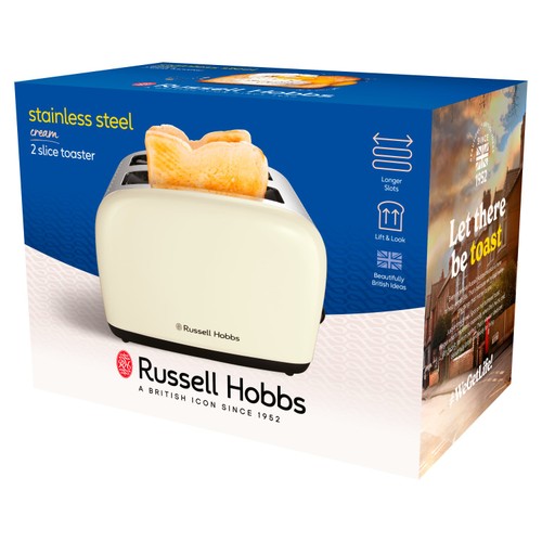 Russell Hobbs Stainless Steel 2 Slice Toaster Cream