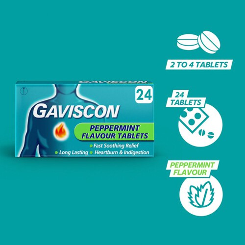 Gaviscon Heartburn & Indigestion Relief Tablets Peppermint Flavour Tablets