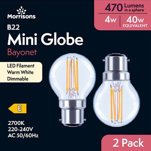 Morrisons LED Mini Globe 470 Lumens 4W Bc Dimmable 