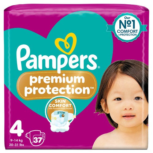 Pampers Premium Protection Size 4, 37 Nappies, 9kg - 14kg, Essential Pack