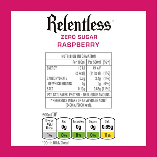 Relentless Raspberry Zero Energy Drink