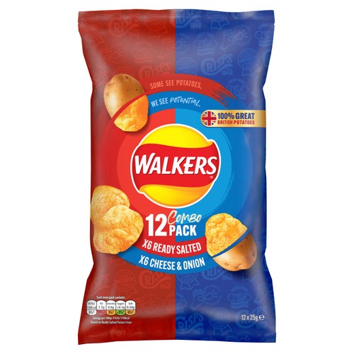 Walkers Cheese & Onion Multipack Crisps 12x25g - Groceries