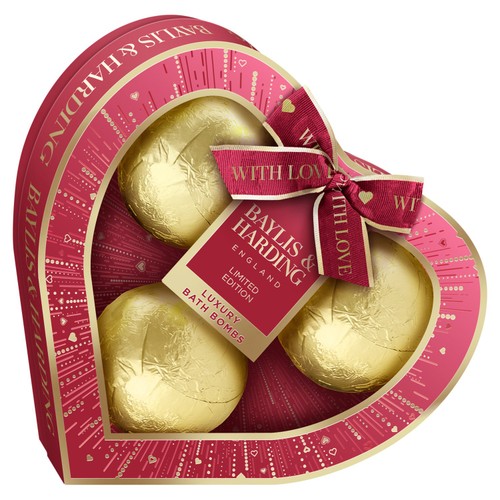 Baylis & Harding Midnight Cherry Luxury Bath Bombs Heart Trio Gift Set