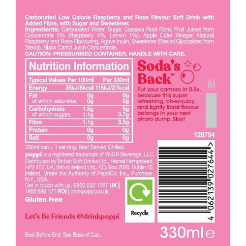 Poppi Raspberry & Rose 330ml