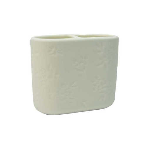 Nutmeg Home White Embossed Toothbrush Holder