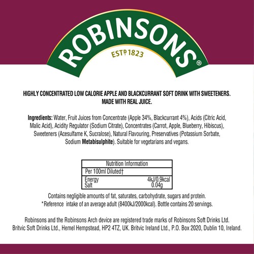 Robinsons Mini Apple & Blackcurrant On-The-Go Squash