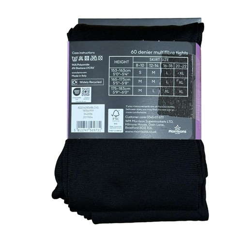 Nutmeg 12-14 Womens 60 Denier Black Opaque Tights Size Medium 