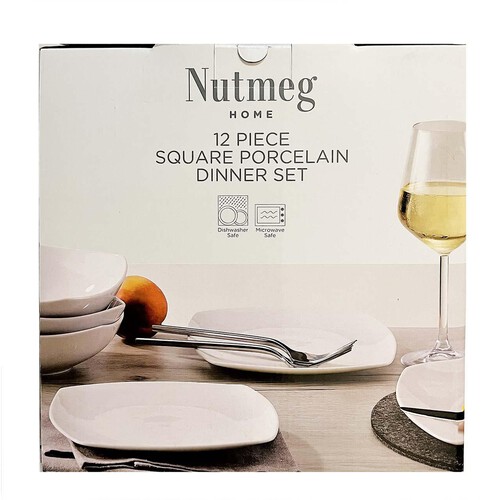 Nutmeg Home 12 Piece Square Porcelain Dinner Set 