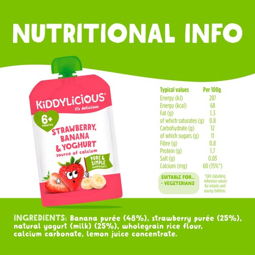 Kiddylicious Strawberry & Banana Yoghurt Pouch 