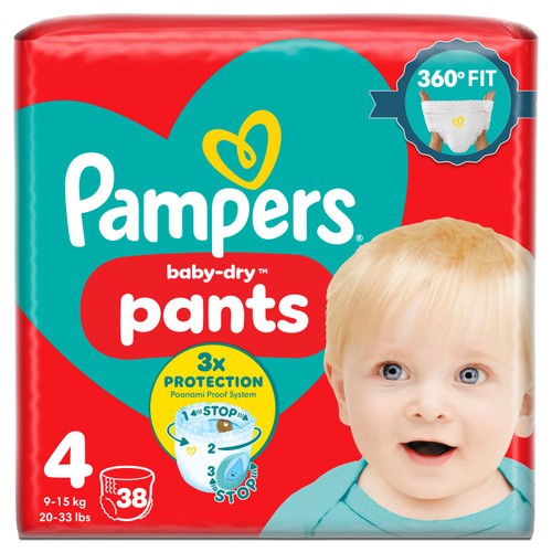 Pampers Baby-Dry Nappy Pants Size 4, 38 Nappies, 9kg-15kg, Essential Pack