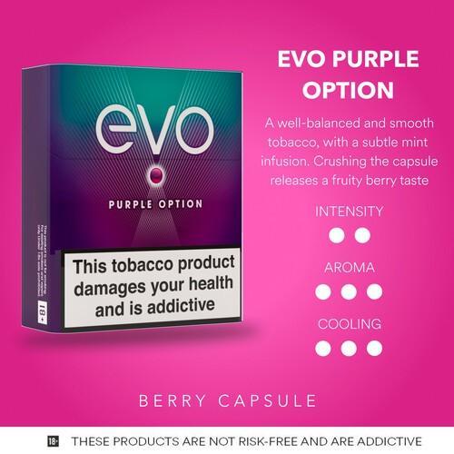 EVO Purple Option Tobacco Sticks Berry-Mint Flavor on Demand 20 Pack