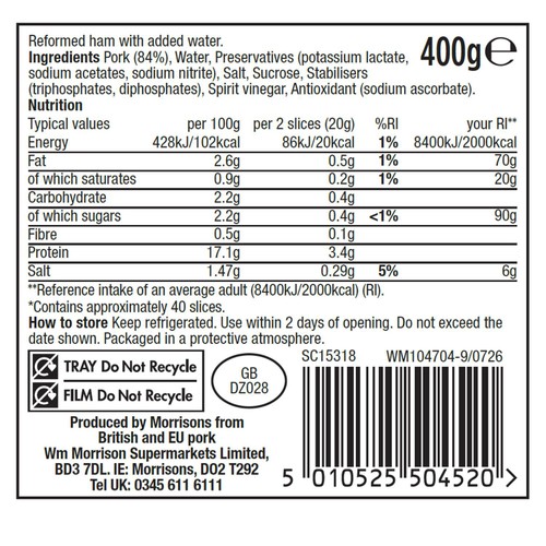 Morrisons Wafer Thin Cooked Ham 400g