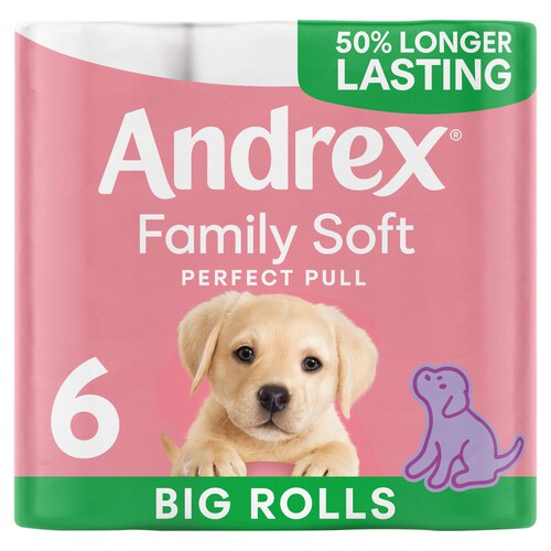 Andrex Family Soft Perfect Pull Toilet Tissue 6 Big Rolls 